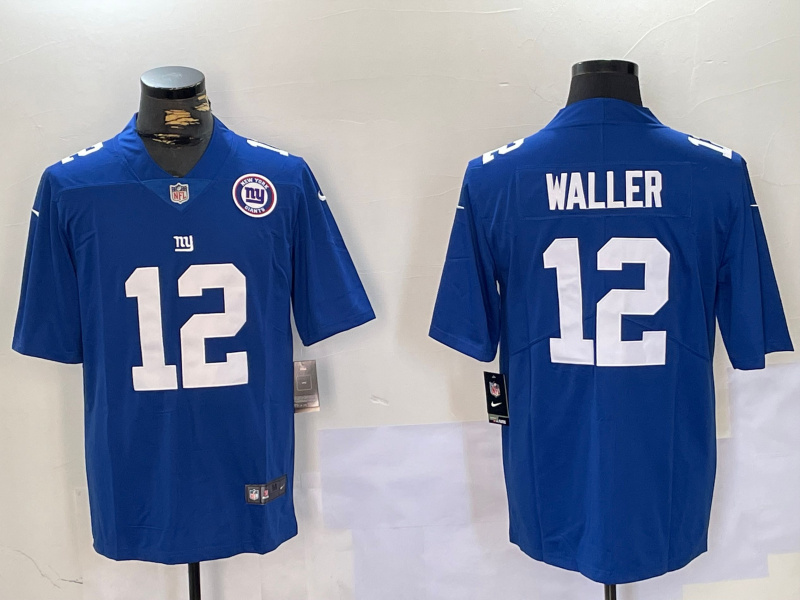 Men's New York Giants #12 Darren Waller Blue With 100TH Season Patch Vapor Untouchable Limited Stitched Jersey 5