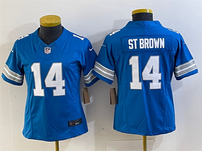 Women's Detroit Lions #14 Amon-Ra St. Brown Blue 2024 F.U.S.E. Vapor Limited Stitched Jersey(Run Smaller)