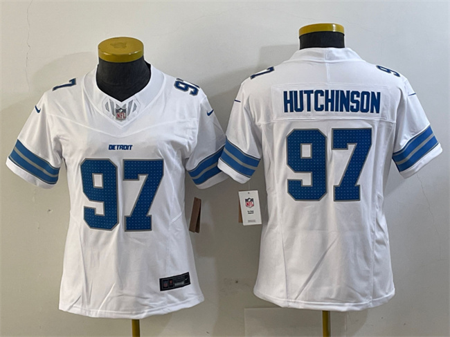 Women's Detroit Lions #97 Aidan Hutchinson White 2024 F.U.S.E. Vapor Limited Stitched Jersey(Run Smaller)