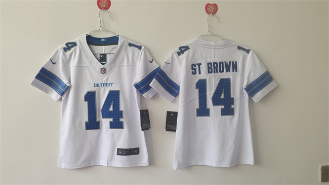 Women's Detroit Lions #14 Amon-Ra St. Brown White Vapor Stitched Jersey(Run Smaller)