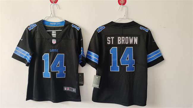 Women's Detroit Lions #14 Amon-Ra St. Brown Black Vapor Stitched Jersey(Run Smaller)