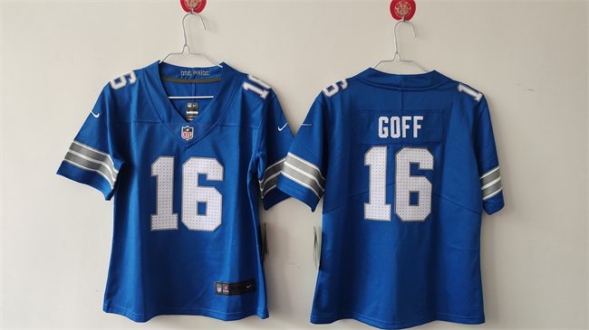 Women's Detroit Lions #16 Jared Goff Blue Vapor Stitched Jersey(Run Smaller)