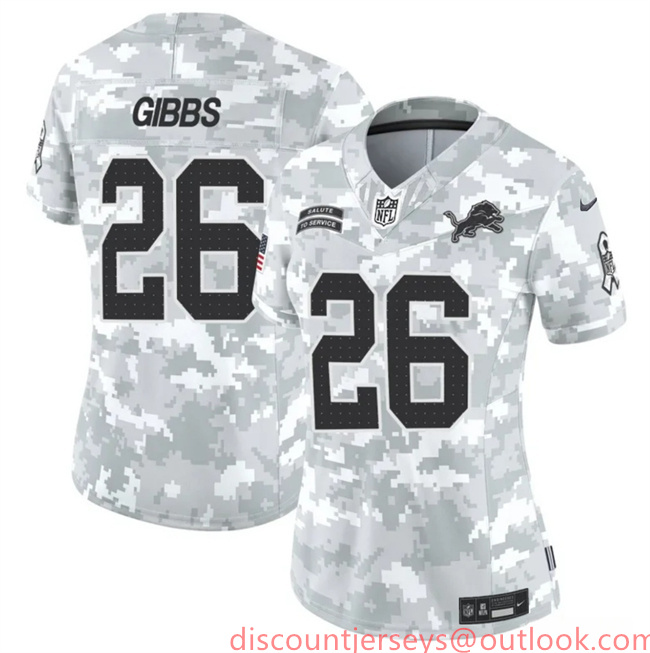 Women's Detroit Lions #26 Jahmyr Gibbs 2024 F.U.S.E Arctic Camo Salute To Service Limited Stitched Jersey(Run Small)