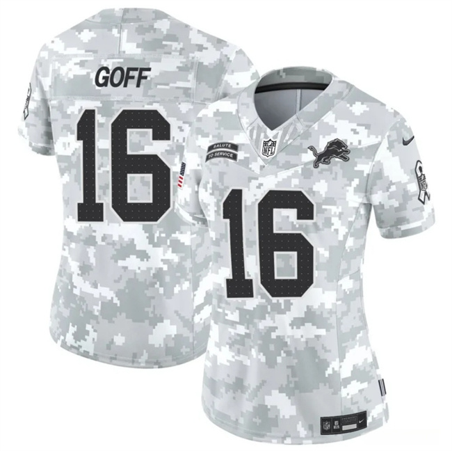 Women's Detroit Lions #16 Jared Goff 2024 F.U.S.E Arctic Camo Salute To Service Limited Stitched Jersey(Run Small)