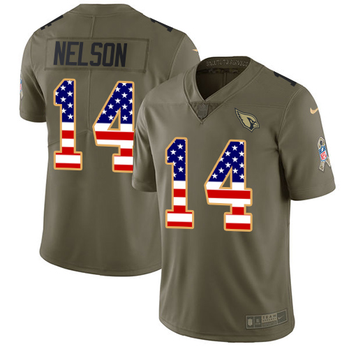 Nike Cardinals #14 J.J. Nelson Olive USA Flag Men's Stitched NFL Limited 2017 Salute to Service Jersey