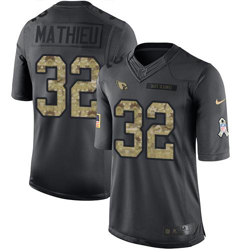 Nike Cardinals #32 Tyrann Mathieu Black Men's Stitched NFL Limited 2016 Salute to Service Jersey