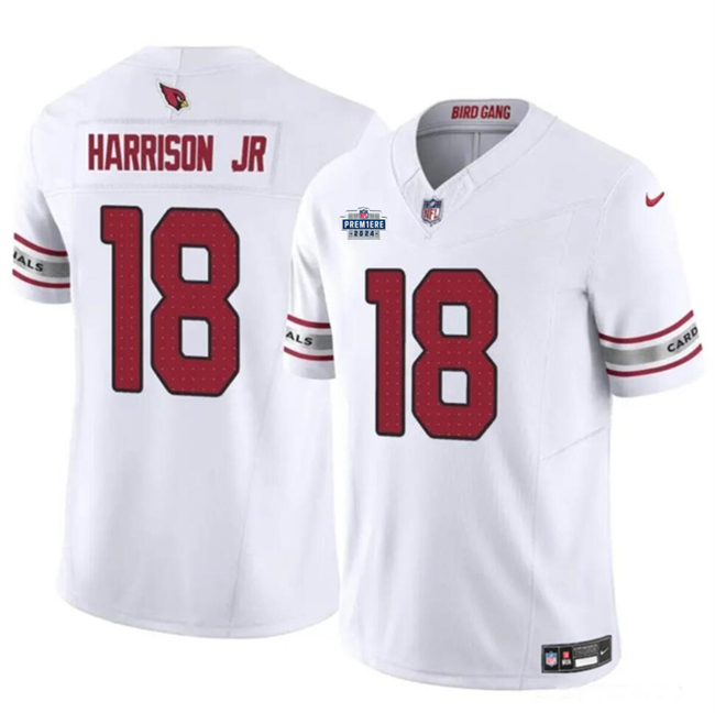 Men's Arizona Cardinals #18 Marvin Harrison Jr White 2024 With Draft Patch F.U.S.E. Vapor Untouchable Limited Stitched Football Jersey