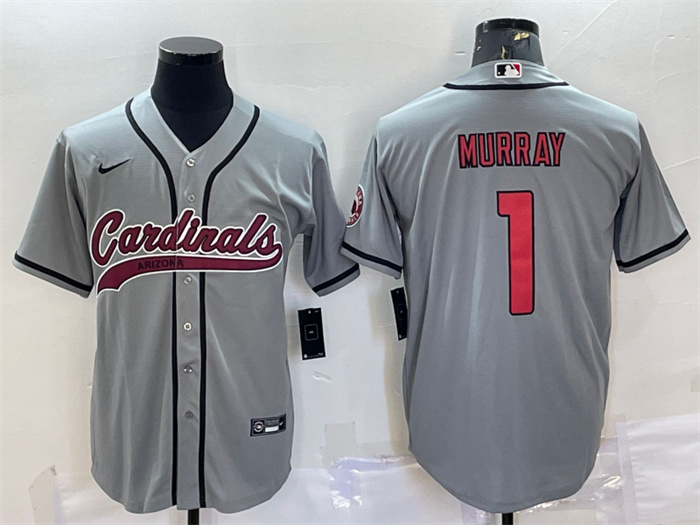 Men's Arizona Cardinals #1 Kyler Murray Grey With Patch Cool Base Stitched Baseball Jersey