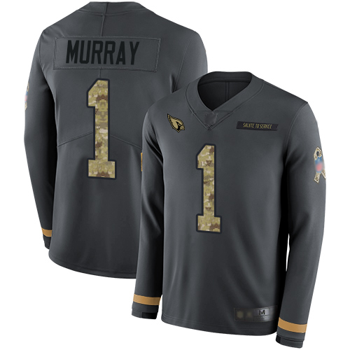 Cardinals #1 Kyler Murray Anthracite Salute to Service Men's Stitched Football Limited Therma Long Sleeve Jersey