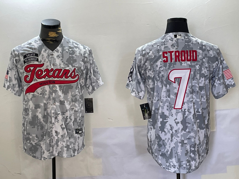 Men's Houston Texans # 7 C.J. Stroud Camo With Patch Cool Base Stitched Baseball Jersey 1