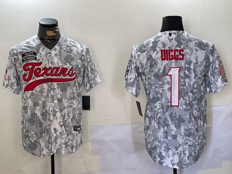 Men's Houston Texans #1 Stefon Diggs Camo With Patch Cool Base Stitched Baseball Jersey