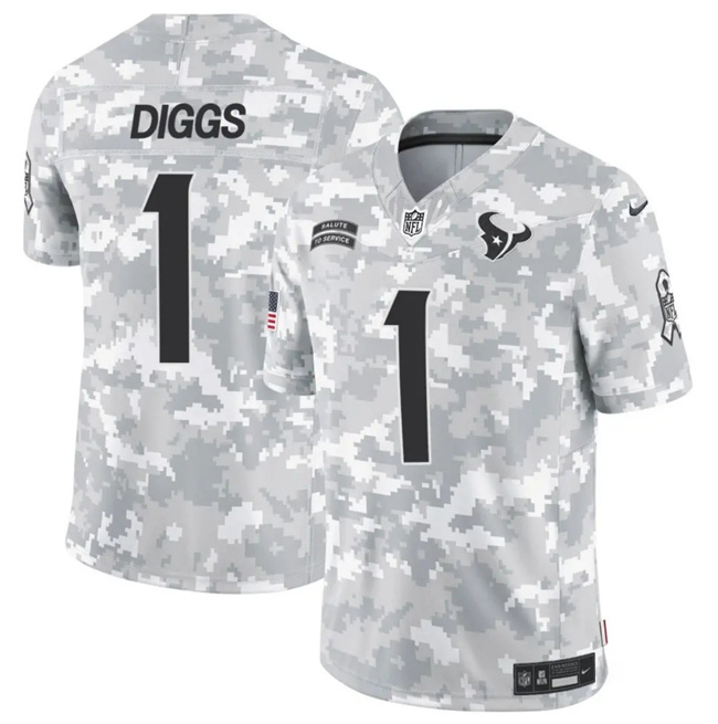 Men's Houston Texans #1 Stefon Diggs 2024 F.U.S.E Arctic Camo Salute To Service Limited Stitched Football Jersey