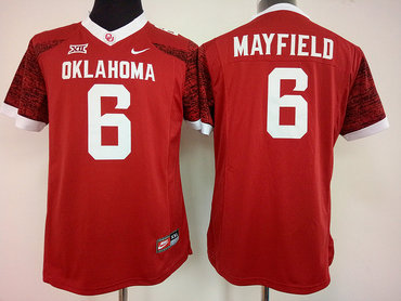 Sooners #6 Baker Mayfield Red Women's Stitched NCAA Jersey