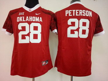 Oklahoma Sooners #28 Adrian Peterson Red Women's Stitched NCAA Jersey