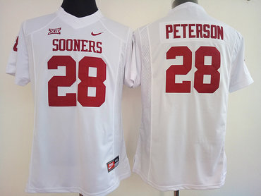 Sooners #28 Adrian Peterson white Women's Stitched NCAA Jersey