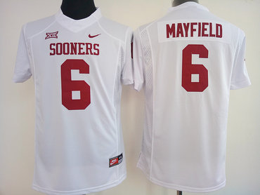 Sooners #6 Baker Mayfield White Women's Stitched NCAA Jersey