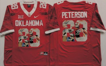 Oklahoma Sooners 28 Adrian Peterson Red Portrait Number College Jersey