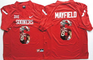 Oklahoma Sooners 14 Baker Mayfield All Red Portrait Number College Jersey