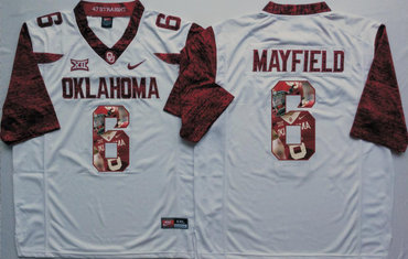 Oklahoma Sooners 14 Baker Mayfield White Portrait Number College Jersey