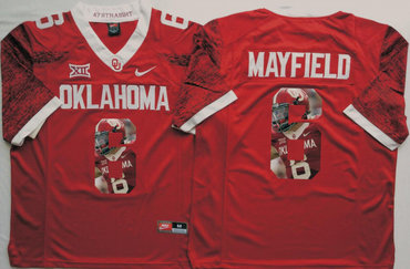 Oklahoma Sooners 14 Baker Mayfield Red Portrait Number College Jersey