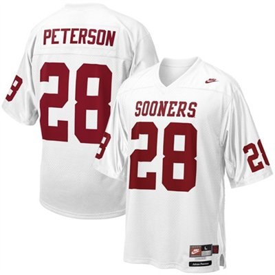 sooners #28 adrian peterson white embroidered ncaa jersey