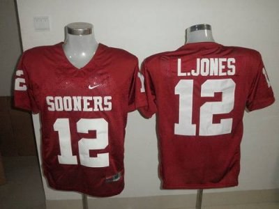 sooners #12 landy jones red embroidered ncaa jersey