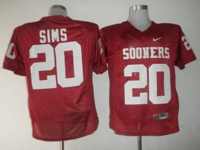 sooners #20 billy sims red embroidered ncaa jersey