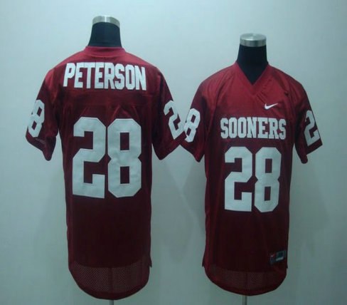 ncaa oklahoma sooners 28# peterson red jerseys