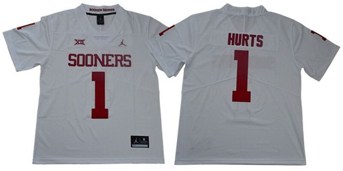 Sooners #1 Jalen Hurts White Jordan Brand Limited Stitched College Jersey