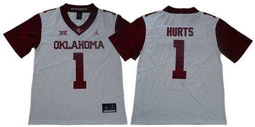 Sooners #1 Jalen Hurts White Jordan Brand Limited New XII Stitched College Jersey