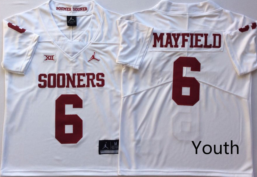 Youth Oklahoma Sooners 6 Baker Mayfield White Youth College Football Jersey