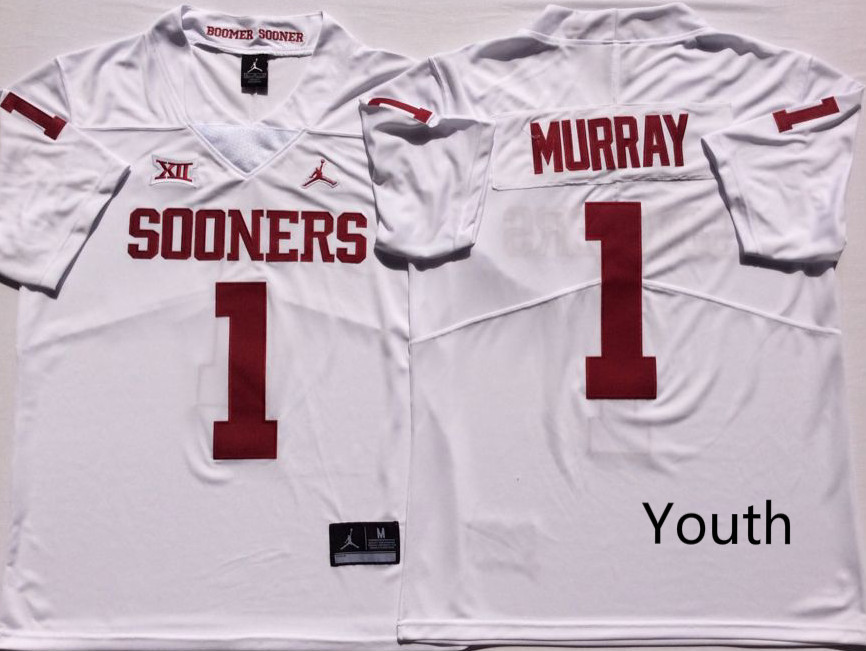 Youth Oklahoma Sooners 1 Kyler Murray White Youth College Football Jersey