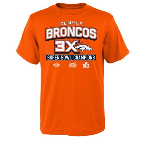 Denver Broncos Youth Super Bowl 50 Champions 3-Time Champs Award Tour T-Shirt Orange