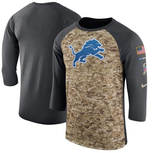 Men's Detroit Lions Nike Camo Anthracite Salute to Service Sideline Legend Performance Three-Quarter Sleeve T-Shirt