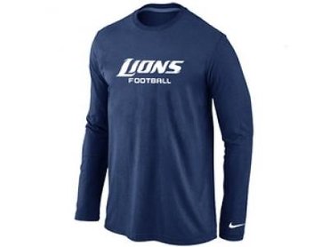 NEW Detroit Lions Authentic font Long Sleeve T-Shirt D.Blue