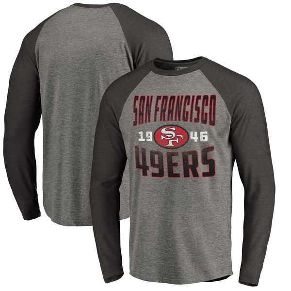 San Francisco 49ers NFL Pro Line By Fanatics Branded Timeless Collection Antique Stack Long Sleeve Tri-Blend Raglan T-Shirt Ash