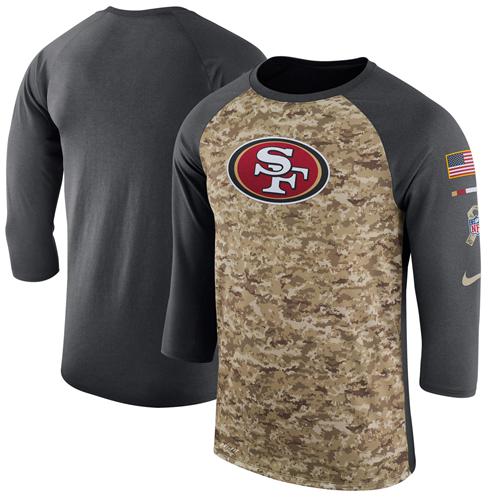 Men's San Francisco 49ers Nike Camo Anthracite Salute to Service Sideline Legend Performance Three-Quarter Sleeve T-Shirt