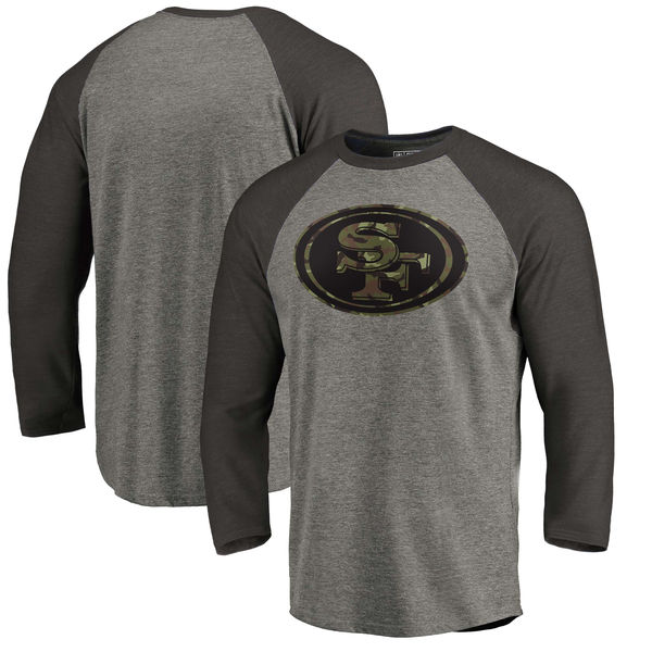 San Francisco 49ers NFL Pro Line By Fanatics Branded Black Gray Tri Blend 34-Sleeve T-Shirt