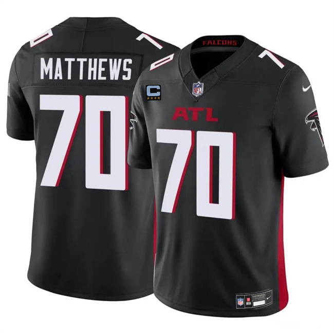 Men's Atlanta Falcons #70 Jake Matthews Black 2024 F.U.S.E With 4-Star C Patch Vapor Untouchable Limited Stitched Football Jersey