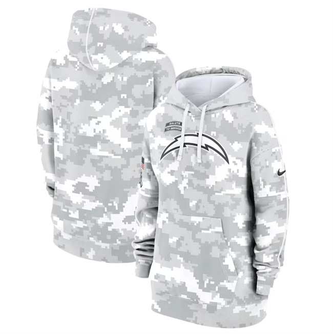 Women's Los Angeles Chargers 2024 Arctic Camo Salute To Service Club Fleece Pullover Hoodie(Run Small)