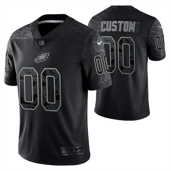 Men's Custom Philadelphia Eagles Black Reflective Limited Stitched Jersey