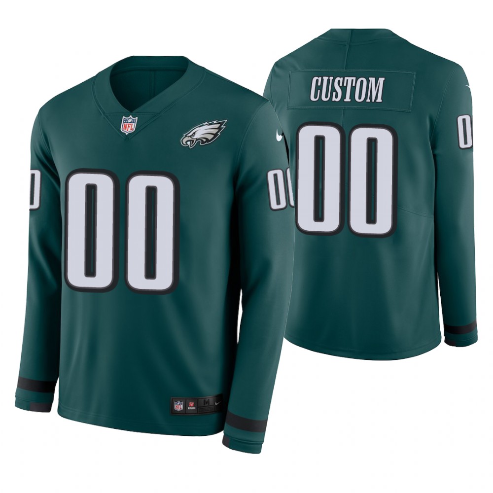 Philadelphia Eagles Custom Green Therma Long Sleeve Jersey