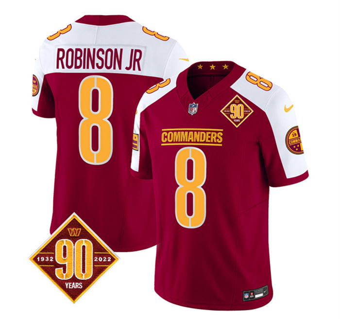 Men's Washington Commanders #8 Brian Robinson Burgundy White 2023 F.U.S.E. 90th Anniversary Vapor Limited Stitched Football Jersey