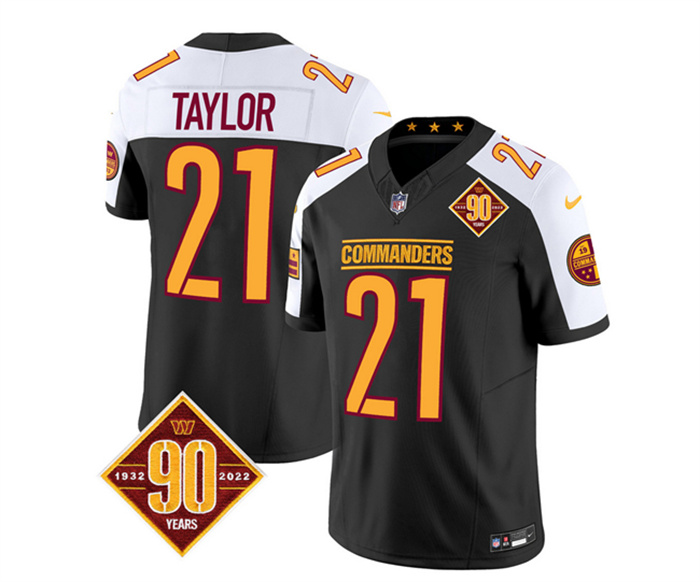 Men's Washington Commanders #21 Sean Taylor Black White 2023 F.U.S.E. 90th Anniversary Vapor Limited Stitched Football Jersey