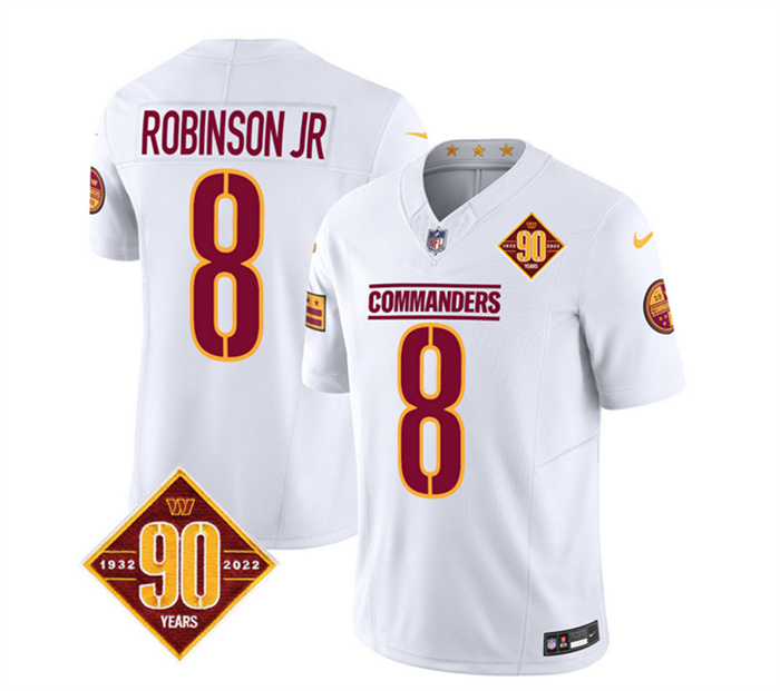 Men's Washington Commanders #8 Brian Robinson White 2023 F.U.S.E. 90th Anniversary Vapor Limited Stitched Football Jersey