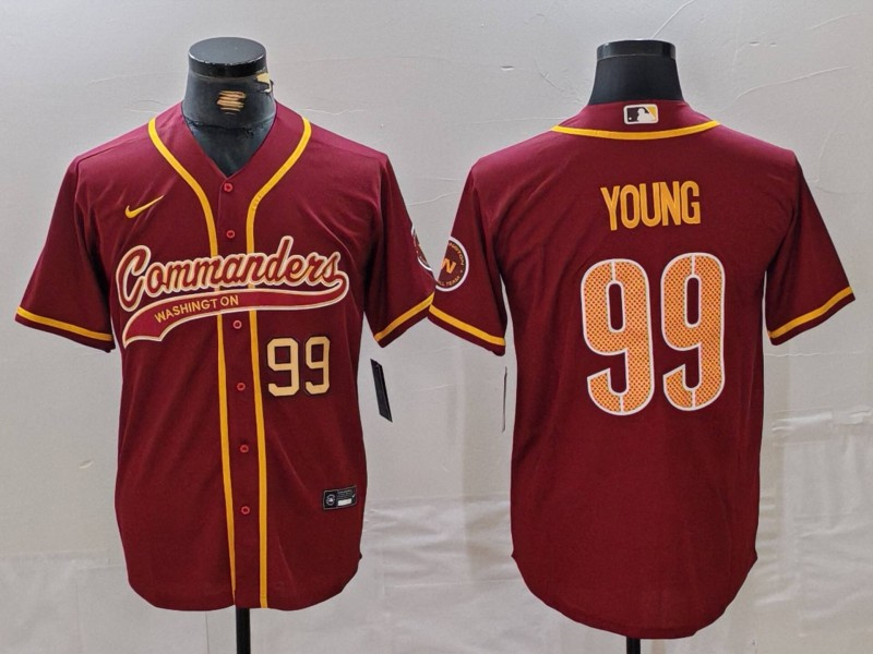 Men's Washington Commanders #99 Chase Young Burgundy With Patch Cool Base Stitched Baseball Jersey 4