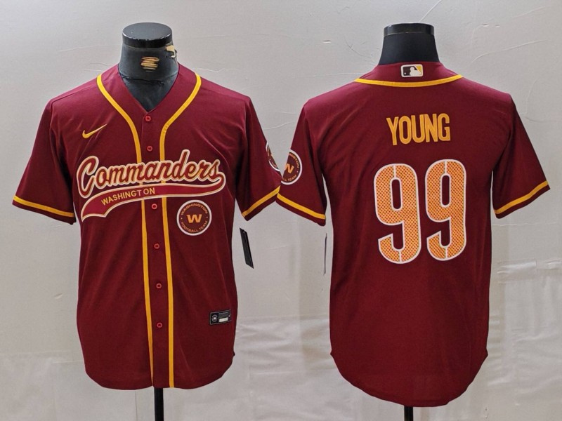 Men's Washington Commanders #99 Chase Young Burgundy With Patch Cool Base Stitched Baseball Jersey 2