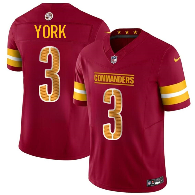 Men's Washington Commanders #3 Cade York Burgundy 2024 F.U.S.E Vapor Limited Stitched Football Jersey