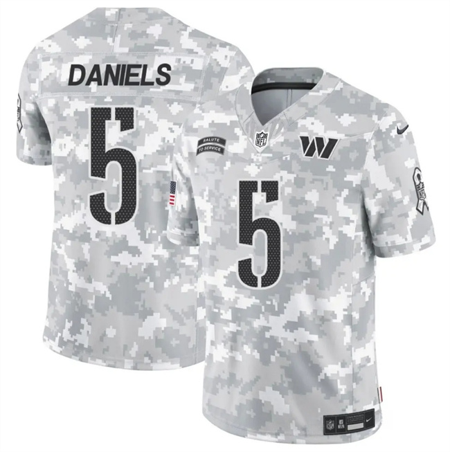 Men's Washington Commanders #5 Jayden Daniels 2024 F.U.S.E Arctic Camo Salute To Service Limited Stitched Football Jersey