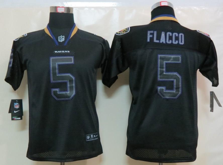 Youth NEW Baltimore Ravens 5 Joe Flacco Lights Out Black Elite Jerseys